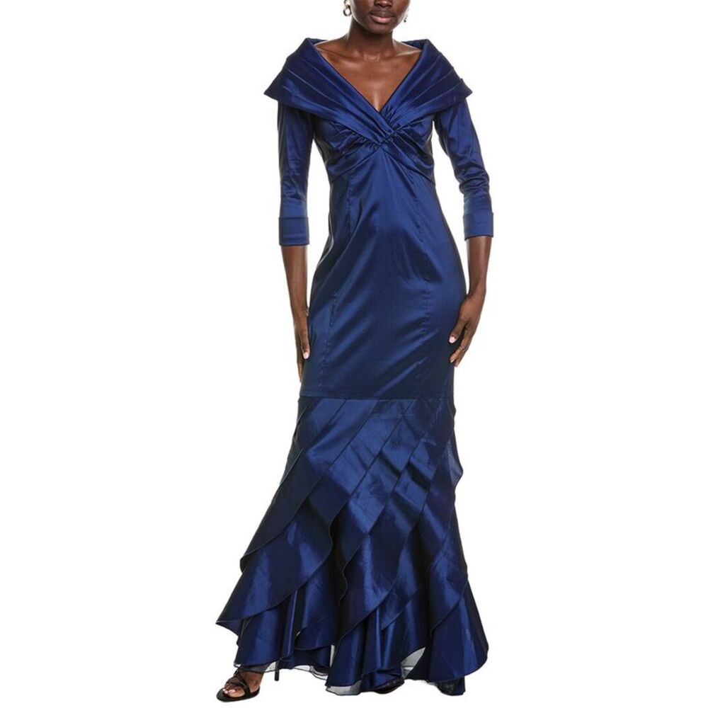 Tadashi Shoji Womens  Blythe Portrait Collar Gown, Navy